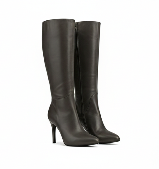 Knee-High Leather Heeled Boots – Modern Minimalist