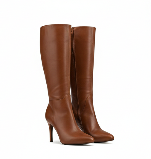 Knee-High Leather Heeled Boots – Modern Minimalist