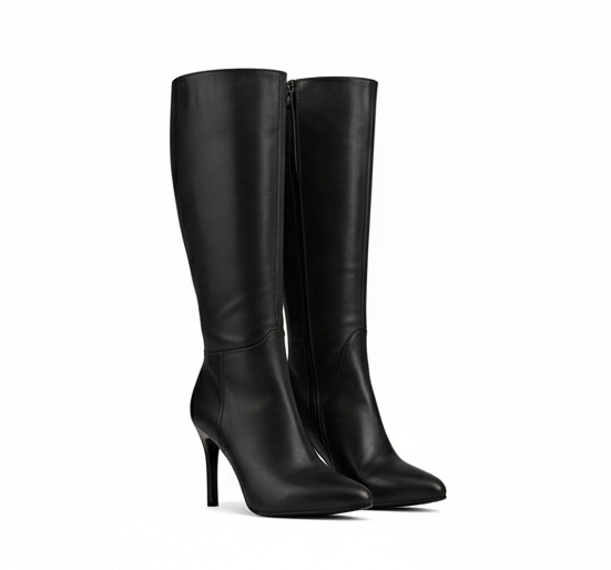 Knee-High Leather Heeled Boots – Modern Minimalist