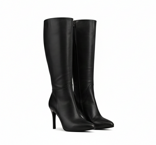 Knee-High Leather Heeled Boots – Modern Minimalist