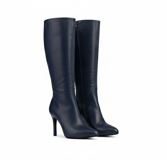 Knee-High Leather Heeled Boots – Modern Minimalist